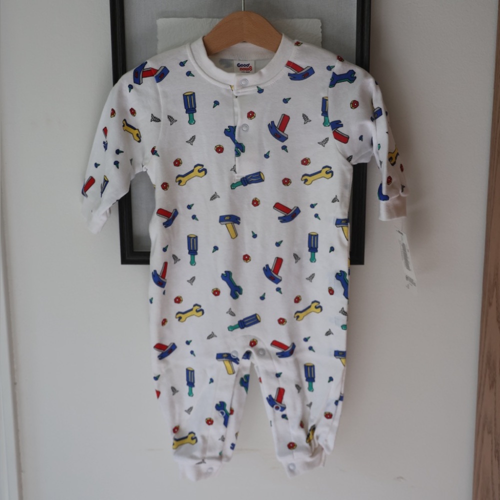 Vintage Sears Good News Tool Print Footed Sleeper 6-9M NWT